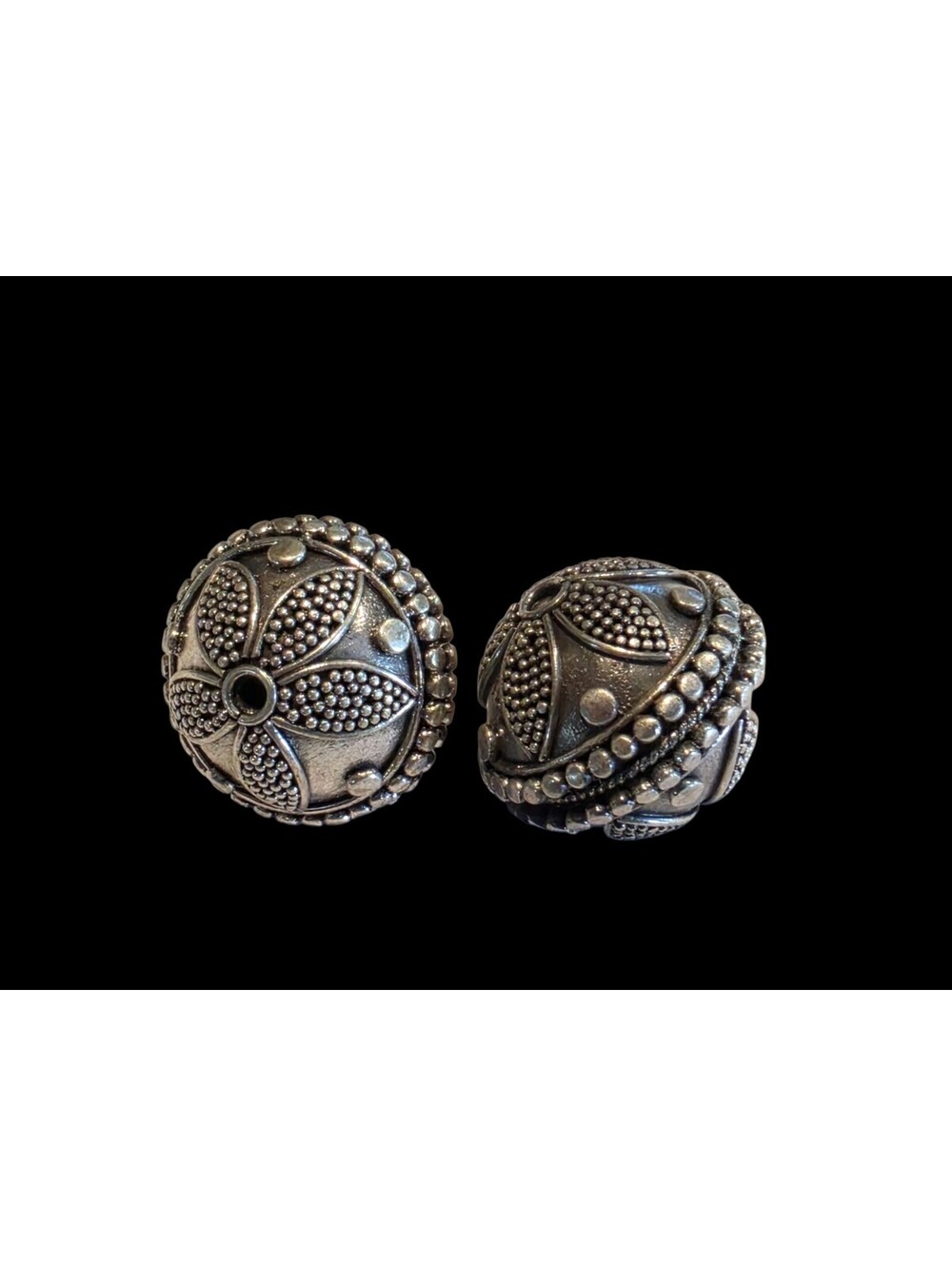 Vintage Bali Sterling Silver Beads 18mm Rosette Flower Granulation 925 Pair 14g